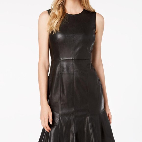 BRAND NEW!! Calvin Klein Black Leather Dress - Picture 2 of 10